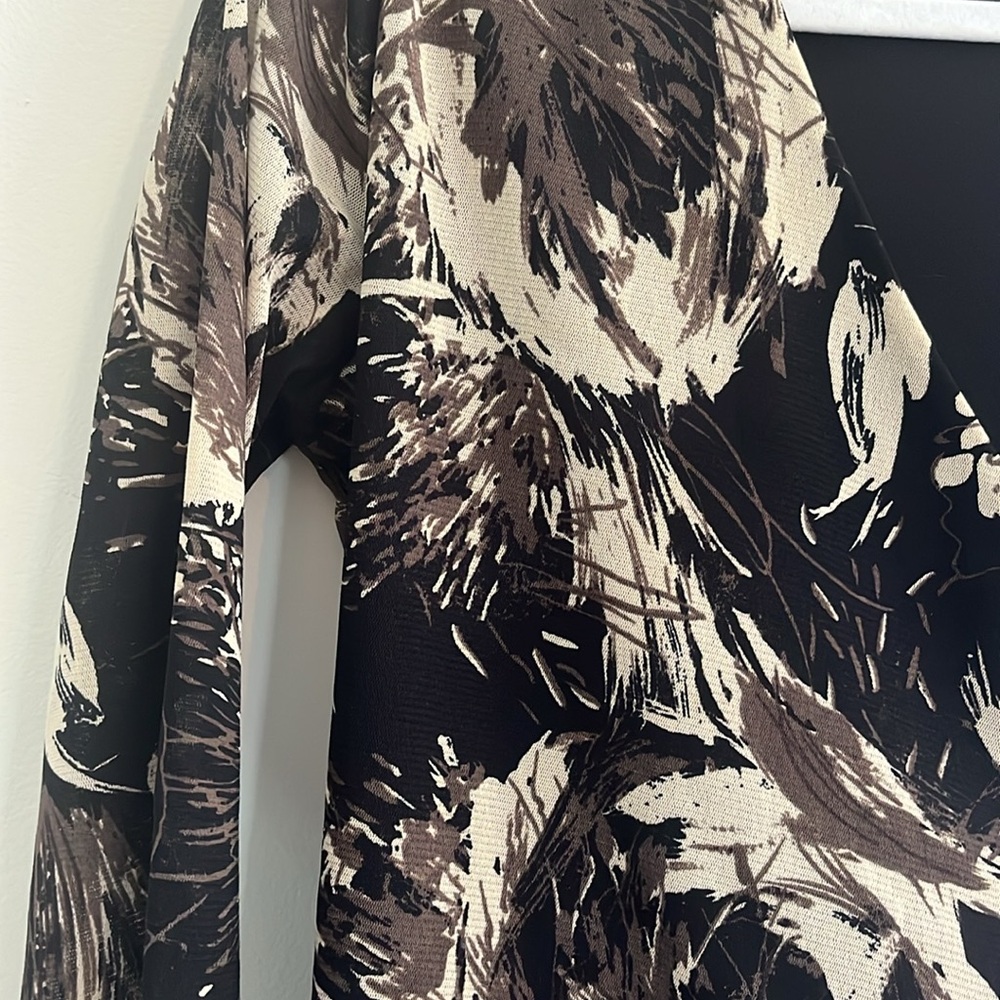 Vintage Coldwater Creek Abstract Floral‎ Surplice Mesh Black Cream Y2K Artsy - Picture 3 of 6